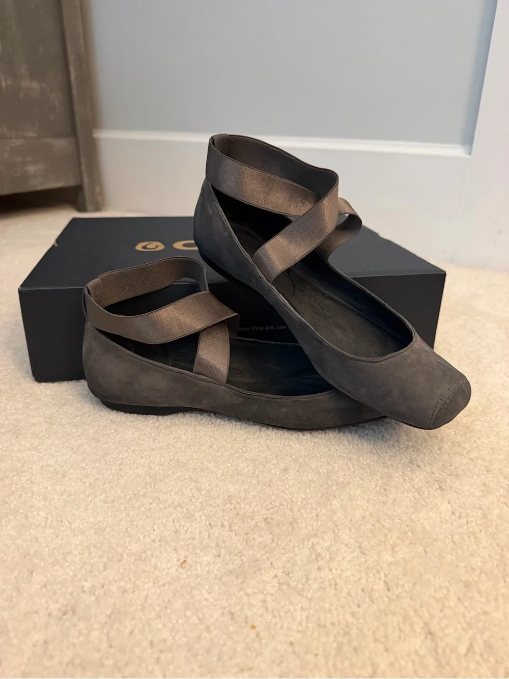 Jessica Simpson Gray Nubuck Cross-Strap Ballet Flats